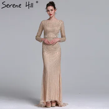 Сексуальное Золотое вечернее платье Русалки с бриллиантами, Золотые роскошные платья с длинными рукавами 2023 Serene Hill LA6015