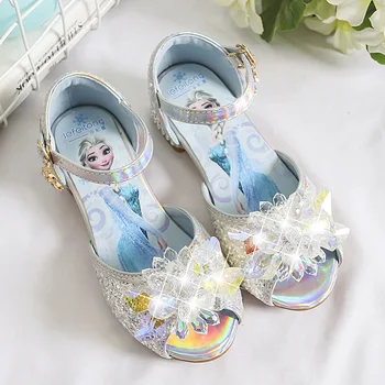 Замороженные детские сандалии, обувь для девочек, Кожаные блестящие кристаллы, узел, Детская обувь crysta, Сандалии Эльзы, подарок на день рождения