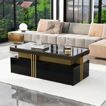 Простой современный прямоугольный журнальный столик, дизайн мраморного столика, журнальный столик с 2 деревянными выдвижными ящиками, столик в гостиной