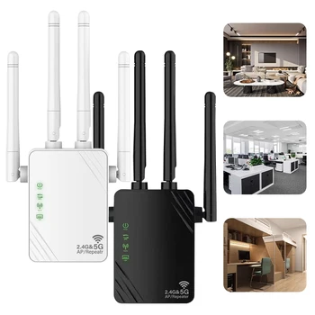 1200 Мбит/с Беспроводной Wi-Fi Ретранслятор с Портом LAN/WAN Двухдиапазонный 2,4 G и 5G Интернет-Расширитель Диапазона Сетевой WiFi Усилитель для Дома