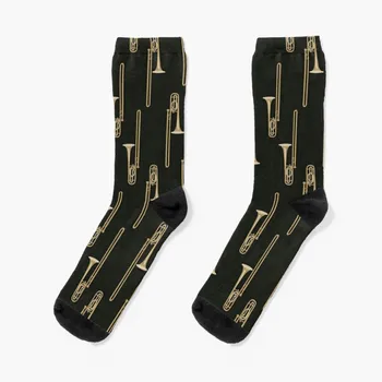 Тромбон на черных носках в вертикальном положении, ретро рождественские чулки, мужские спортивные носки на заказ, женские Мужские