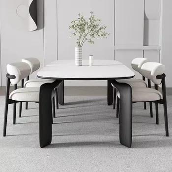 Обеденный стол из массива дерева в стиле ретро прямоугольный современный минималистичный домашний креативный обеденный стол и стул из матового чистого белого сланца.