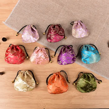 10ШТ Китайских шелковых сумок с вышивкой на шнурке, ювелирных изделий, Мини-кошельков для монет, Женских сумок для ювелирных изделий, упаковочных сумок
