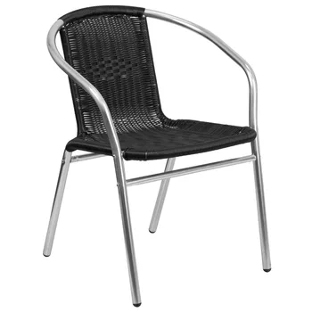 Коммерческий алюминиевый и черный ротанговый стул для ресторана внутри и снаружи, бесплатная мебель для кемпинга