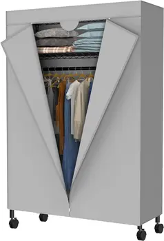 Сверхпрочная Вешалка Для одежды, Отдельно Стоящая Вешалка Для одежды на колесиках со Встроенным Серым Оксфордским Чехлом, Очень Большой Шкаф Для хранения Одежды
