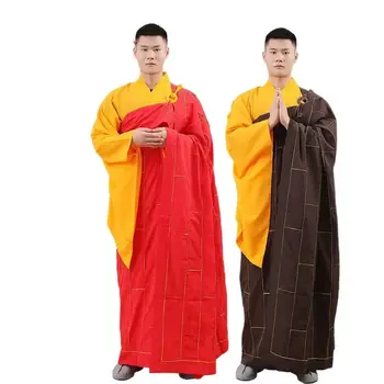 Красный кофейный буддийский настоятель, халаты для медитации, Китайский Традиционный Длинный халат монаха, халат для взрослых, Мужская одежда для буддизма в храме, Ряса