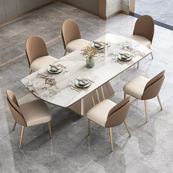 Итальянский роскошный обеденный стол из каменной плиты простой бытовой обеденный стол яркая комбинация обеденного стола и стула из каменной плиты
