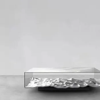 Художественная дизайнерская стеклянная прозрачная квадратная мебель для чайного столика из стекловолокна в форме хрустального стола