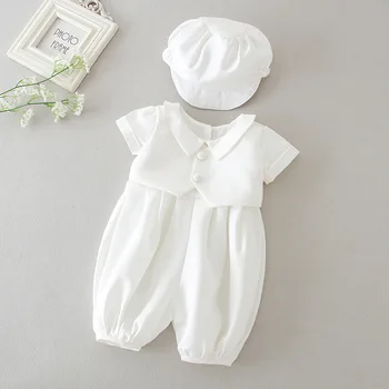 Для маленьких мальчиков, торжественный свадебный костюм джентльмена для крещения, Комплект одежды для новорожденных мальчиков, Платья на день рождения, крестины + шляпа