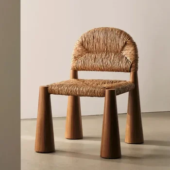 Обеденный стул, сплетенный из травяного ротанга, сюрприз из массива дерева, ретро-стул quiet wind homestay, ретро-дизайнерский стул