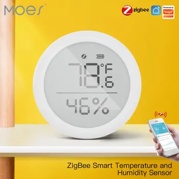 Внутренний Гигрометр MOES Tuya Smart ZigBee с Датчиком Температуры и Влажности и ЖК-дисплеем