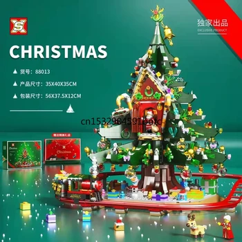 2023 Новый Пряничный домик Санта-Клауса, Рождественская елка, Сани с оленями, Строительные блоки, развивающие игрушки, Рождественские подарки