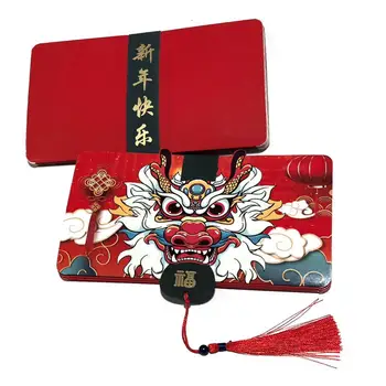 Традиционные китайские конверты 2024 Год Дракона, конверт с милым мультяшным дизайном, 6 слотов для денег для китайских новогодних принадлежностей