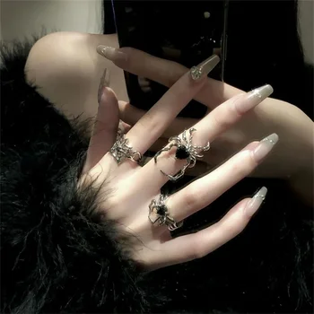 Готический Панк Нерегулярная Паутина, Циркон, Открывающее кольцо, Женские Черные Хрустальные кольца с темными животными, модные украшения для вечеринок в стиле хип-хоп