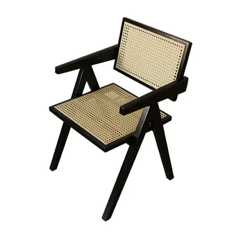 L Обеденные стулья из ротанга из массива скандинавской древесины, средневековые стулья, ретро-подлокотники, кресла для отдыха