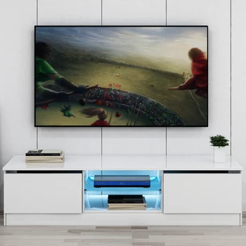 Современный телевизор, Светодиодная Подставка Для телевизора, 120-сантиметровый Стол-шкаф с 16 Цветными Светодиодными RGB-лампами, Хранение, Белая Глянцевая Передняя панель и Белая Матовая Столешница f