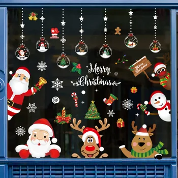 Новая Съемная Рождественская статическая наклейка из ПВХ, наклейка на окно с изображением Санта-Лося, украшающая наклейку на стену в виде снежинки, новогоднее стеклянное платье для вечеринки