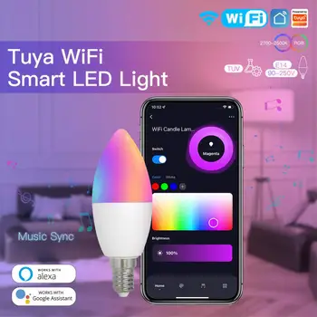 E14 5 Вт TUYA Smart WiFi Канделябр RGBCW Светодиодная Лампа Европейская Лампа С Регулируемой Яркостью Умный Дом Для Alexa Google Home Яндекс