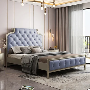 Ai Американская легкая роскошная кровать главная спальня двуспальная кровать из массива дерева 1,8 м Французская кровать принцессы Европейская кожаная кровать AG78