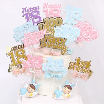 1 шт. Красочный Счастливый 18 Число 100 дней 1-й День рождения Розовый Синий Топпер для торта Десертное украшение для вечеринки по случаю Дня рождения Прекрасные подарки