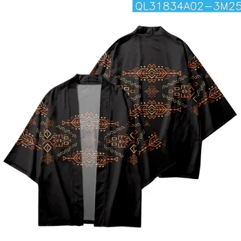 Традиционное японское кимоно с геометрическим принтом, пляжные шорты, кардиган, юката, пара, женская, мужская уличная одежда