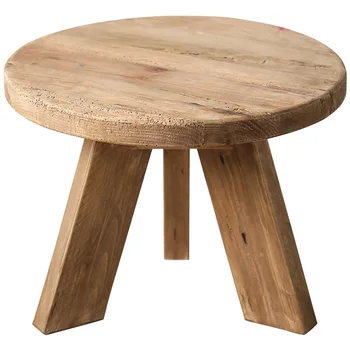 Y Деревянный маленький круглый журнальный столик, деревенская старая сосна в американском стиле в стиле ретро, массив дерева, гостиная, маленький столик