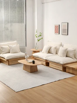 Диван для гостиной из массива дерева в стиле ваби саби, японский диван из ясеня, ткань B & B, стиль журнала, мастер-дизайн прост и аккуратен