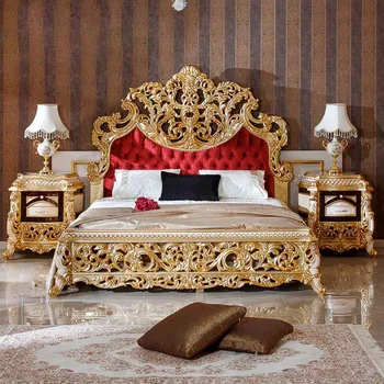 Европейский стиль дворец кровать из массива дерева Итальянская французская роскошная резьба по ткани двуспальная кровать вилла мебель для большой семьи на заказ