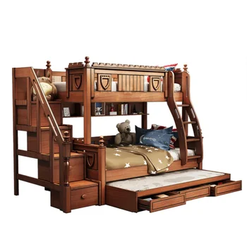 высокая и низкая кровать из цельного дерева полностью из цельного дерева вверх и вниз деревянная кровать двухъярусная кровать материнская кровать двухэтажная детская кровать