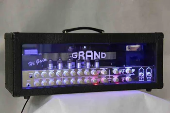 Изготовленный на заказ Гитарный Усилитель Grand High Gain мощностью 120 Вт с Лампами Предусилителя 2 x 6550 Power Tube 6 x 12AX7 мощностью 120 Вт на 8 Ом с Черной Лицевой Панелью Ava