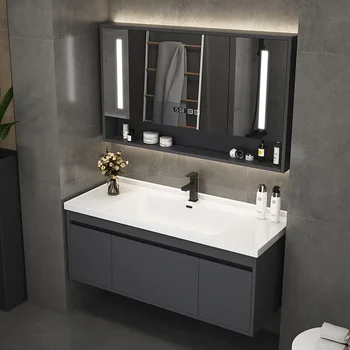 Керамический Встроенный шкафчик для ванной комнаты, Современный Минималистичный туалет, набор для умывания с подсветкой, Набор для умывания ручной работы