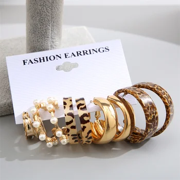 Модные винтажные акриловые серьги-кольца с леопардовым принтом, набор для женщин, металлические серьги, акриловые серьги-бабочки, ювелирные изделия