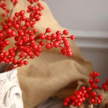 587C Искусственный красный со стеблем, 6 ветвей, имитация ягод Остролиста, поддельные цветочные фрукты для организации рождественского весеннего фестиваля