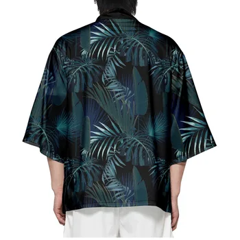 Кимоно с принтом тропических растений, японский Хаори, Летний Свободный кардиган, женская модная пляжная рубашка оверсайз, Юката