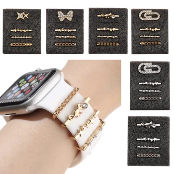 Металлические подвески с бриллиантовой бабочкой, декоративное кольцо для Apple Watch, украшение для ремешка, креативная брошь, силиконовый ремешок для смарт-часов, аксессуар