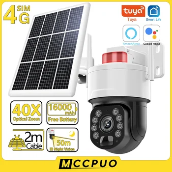 Mccpuo 4K 8MP 4G Солнечная Камера Наблюдения PIR Обнаружение Движения Наружная WIFI PTZ IP-Камера Безопасности Цветная 50M Ночного Видения Tuya
