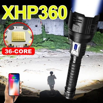 Супер XHP360 Светодиодный Фонарик USB Перезаряжаемый Фонарик Мощная Тактическая Вспышка Масштабируемый Охотничий Фонарь Водонепроницаемый Ручной Фонарь