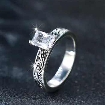 Милое женское кольцо с белым Цирконом, Модные Квадратные Обручальные кольца серебряного цвета Для женщин, Подарок свадебных украшений Для невесты