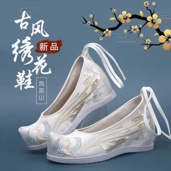 Древнекитайское традиционное танцевальное представление Hanfu, парусиновые туфли на плоской подошве с вышивкой, Восточные женские свадебные туфли в Старом Пекине