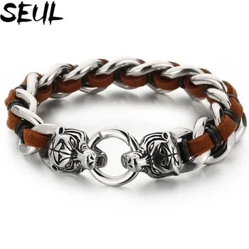 Seul Bully Tiger Браслет из нержавеющей стали для мужской моды, браслет с головой животного, Тигра, ювелирные изделия для вечеринок, подарок Оптом
