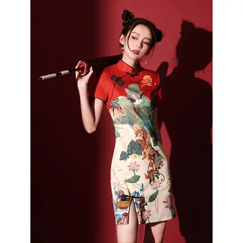 Сексуальное короткое улучшенное китайское платье в винтажном стиле Old Shanghai Phoenix Qipao, элегантные женские платья с воротником-чонсам