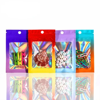 Сумка из алюминиевой фольги градиентного цвета с голограммой, застежка-молния, Голографические украшения, украшения для ногтей, упаковка для ресниц, пакеты для упаковки