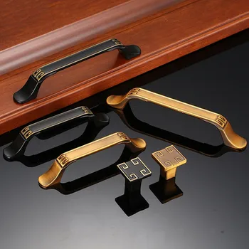 Ретро-Европейские Желто-бронзовые / Черные ручки для шкафов, Дверцы кухонного шкафа, ручки выдвижных ящиков, Мебельная фурнитура