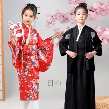 Детское праздничное платье для мальчиков, Японское кимоно для маленьких девочек, детское винтажное Юката, детский косплейный костюм для девочек