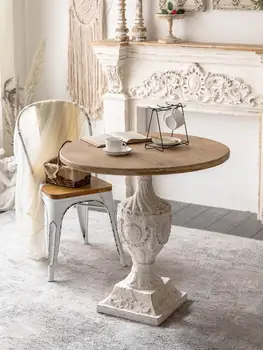 Индивидуальный Европейский стиль, французский стиль Кантри, Белый Ретро Резной круглый стол, журнальный столик для отдыха, диван, приставной столик, Приставной столик