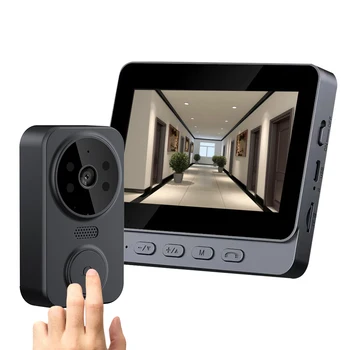 Камера-дверной глазок 2,4 G WiFi Батарея 800 мАч Смарт-камера видеодомофона с 4,3-дюймовым IPS-экраном, цифровой двусторонний домофон Magic Door Eye