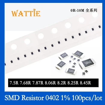SMD резистор 0402 1% 7.5R 7.68R 7.87R 8.06R 8.2R 8.25R 8.45R 100 шт./лот микросхемные резисторы 1/16 Вт 1.0 мм * 0.5 мм