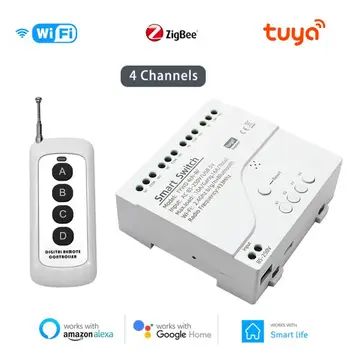 Модуль интеллектуального переключателя Tuya WIFI/ Zigbee 4-канальный модуль таймера RF433 10A Релейный переключатель Поддержка Alexa Google Home Smart Life