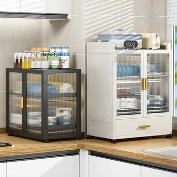 Современные минималистичные кухонные шкафы Домашний шкафчик для хранения посуды Многофункциональный многослойный кухонный шкаф со сливной полкой