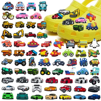 Милая мультяшная серия автомобилей Jibz, Инженерные машины своими руками, 1 шт., подвески для обуви, аксессуары для Croc Plane, Подарки для вечеринок для мальчиков